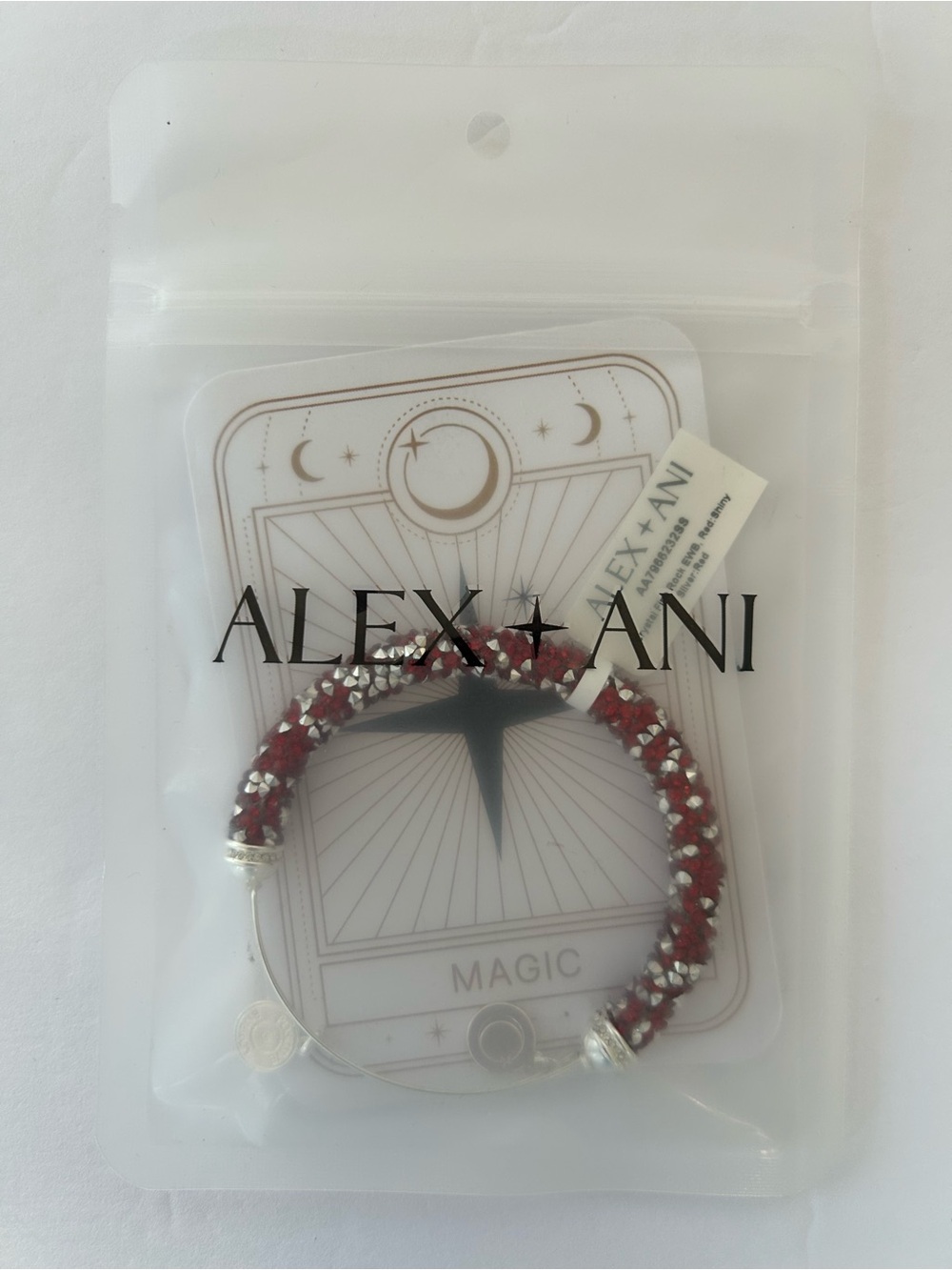 Alex and Ani Red and Silver Beaded Charm Bangle